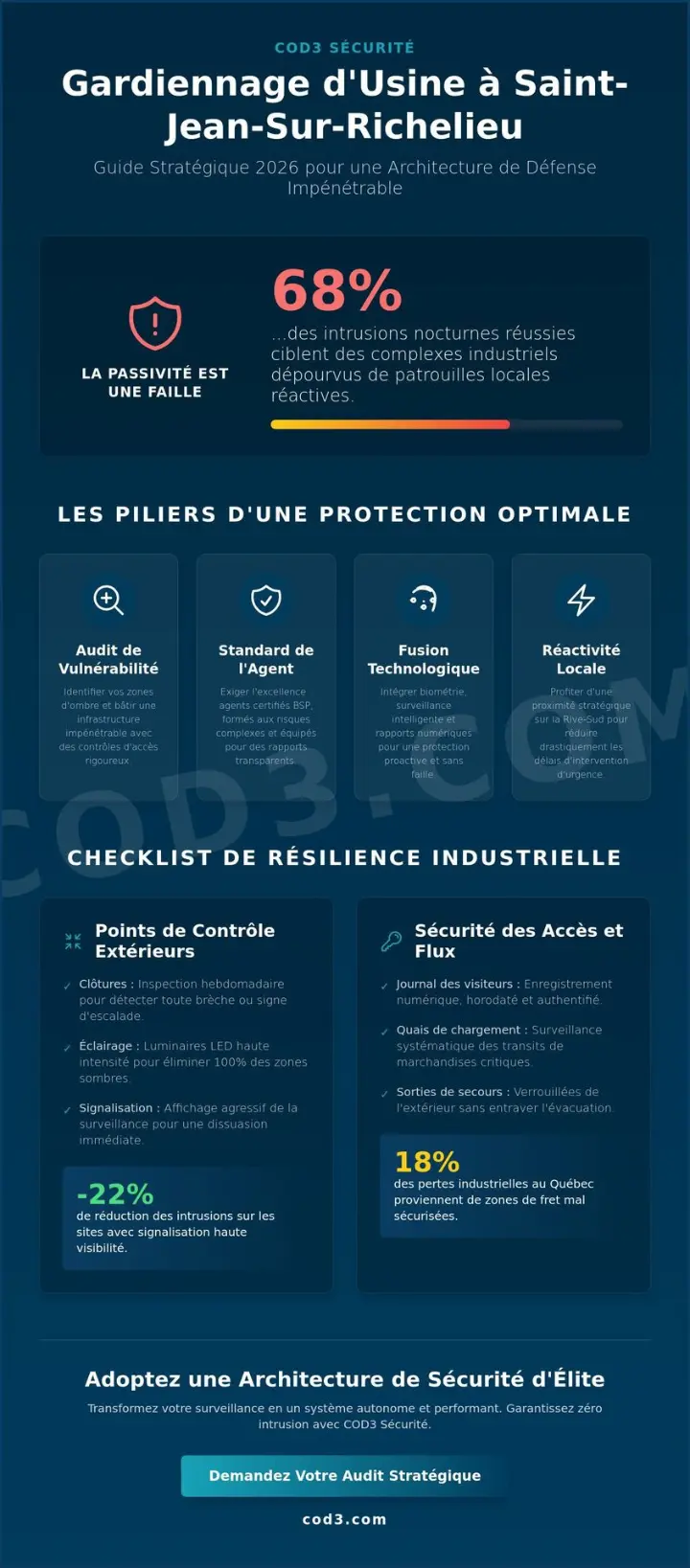 Gardiennage d'usine à Saint-Jean-Sur-Richelieu : Checklist de sécurité 2026