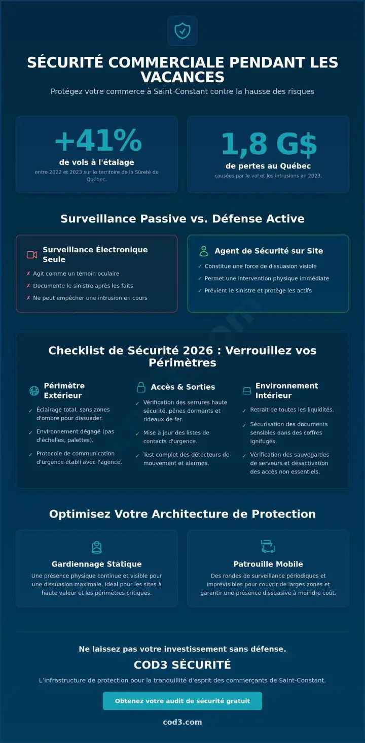 Gardiennage de commerce pendant les vacances à Saint-Constant : Checklist de sécurité 2026 