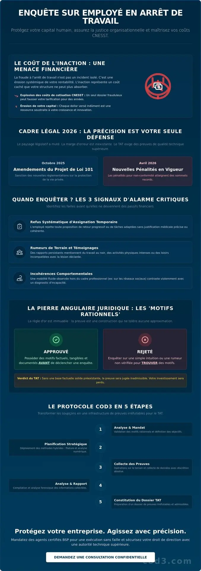 Enquête sur un employé en arrêt de travail (CSST) : l'architecture de la preuve